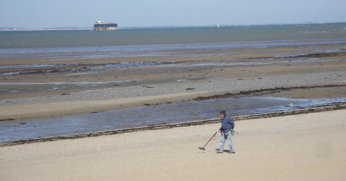 Personne cherchant avec un détecteur de métaux sur une plage