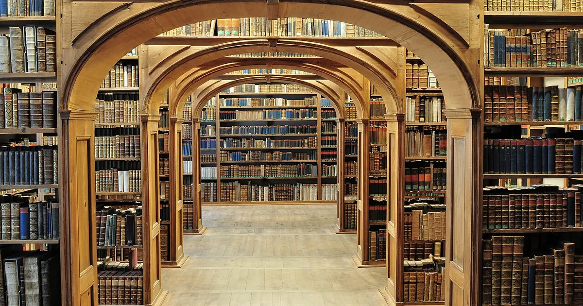Bibliothèque ancienne aux arches de bois